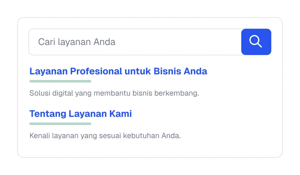 Ilustrasi kolom pencarian dan hasil pencarian layanan