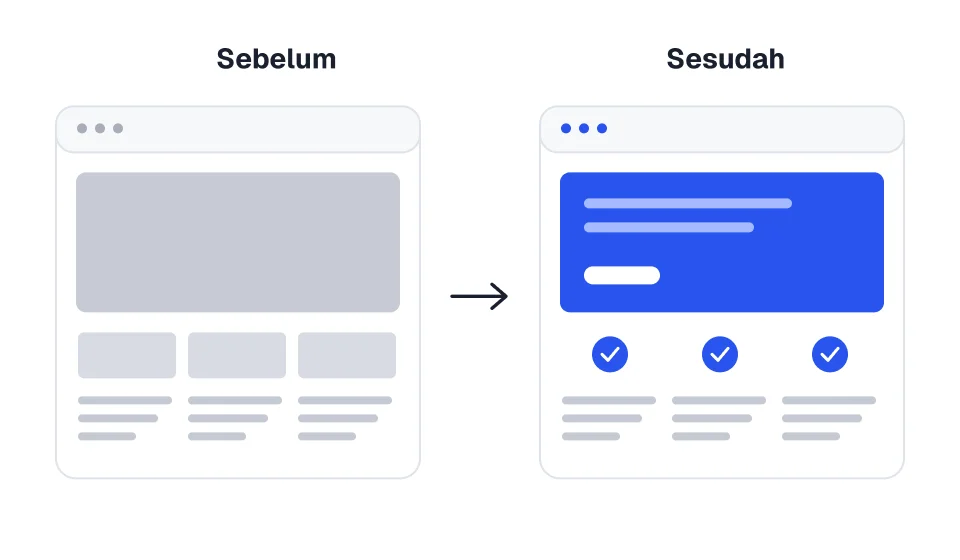 Ilustrasi perbandingan tampilan website sebelum dan sesudah redesign