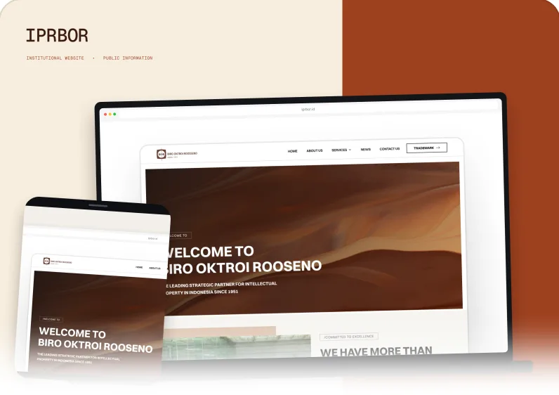 Mockup website Biro Oktroi Roosseno di laptop dan ponsel