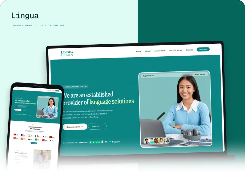 Mockup website Lingua di laptop dan ponsel