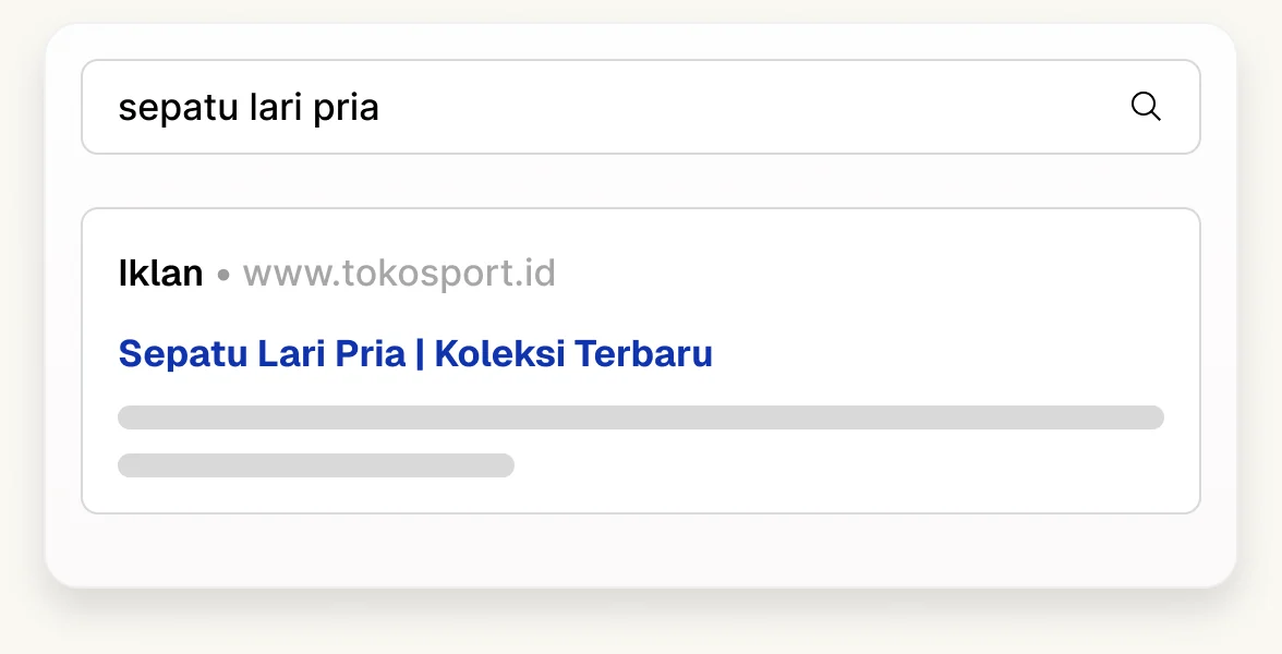 Contoh iklan Google di hasil pencarian untuk kata kunci sepatu lari pria